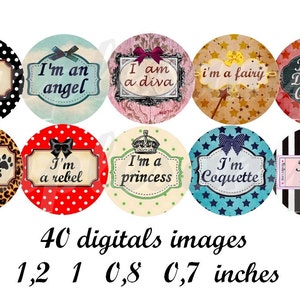 Digital collage sheet circles one inch and more size Digital images queen drama fairies angel princess digital round instant download circle image 1