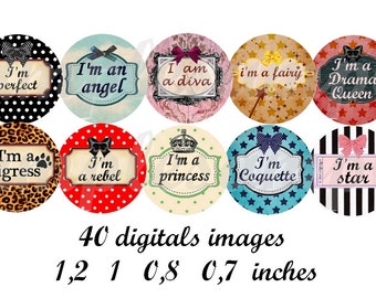 Digital collage sheet circles one inch and more size Digital images queen drama fairies angel princess digital round instant download circle