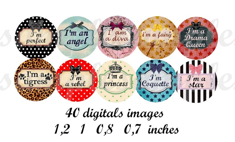 Digital collage sheet circles one inch and more size Digital images queen drama fairies angel princess digital round instant download circle image 1