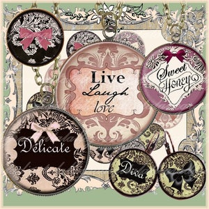 Vintage lace - digital collage sheet 1&quot; circles and more size for Jewerly Making Images for pendant Digital rounds bottlecap images