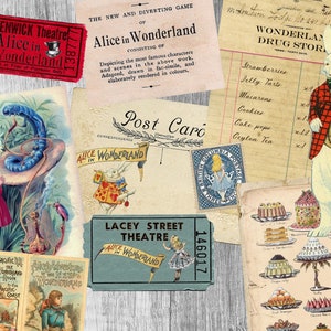 Printable Alice in Wonderland Junk Journal Clip Art Journal Kit Download, Digital Wonderland Scrapbook Collage Sheet Alice Clip Art Ephemera image 7