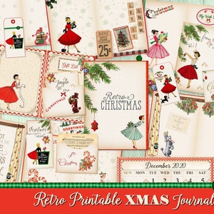 Retro Christmas Journal Kit, vintage christmas Junk Journal, Instant Download, Retro christmas Printable Journal DIY digital collage sheet