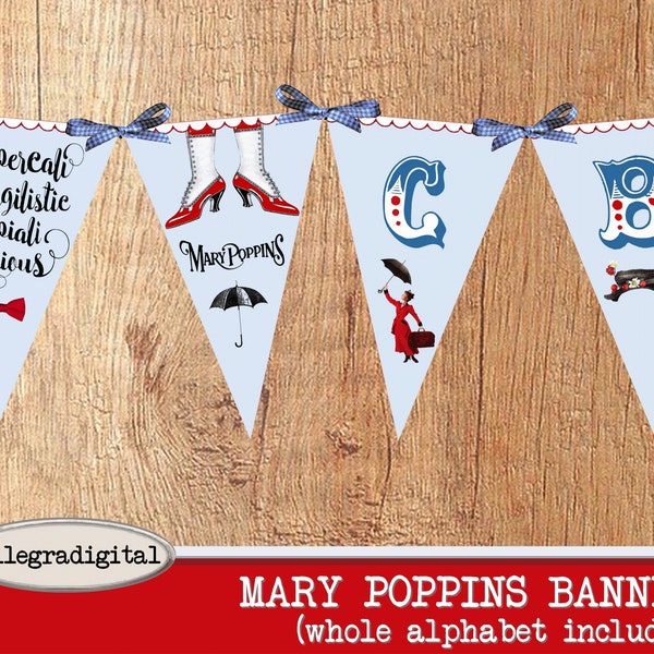 Printable Mary Poppins Banner Mary Poppins party banner diy paper crafting instant download digital collage sheet