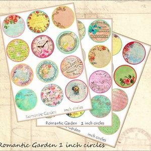 May include: A set of 12 vintage-style, 1-inch round paper circles with various designs. The designs include floral patterns, musical notes, and French text. The circles are perfect for scrapbooking, card making, and other craft projects.