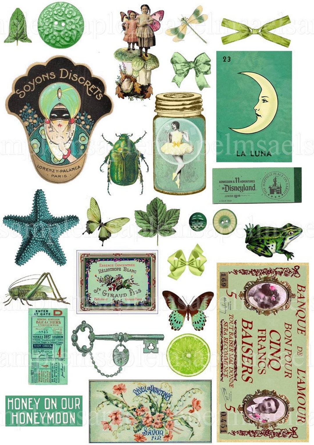 Illustration about Green vintage floral collage scrapbook