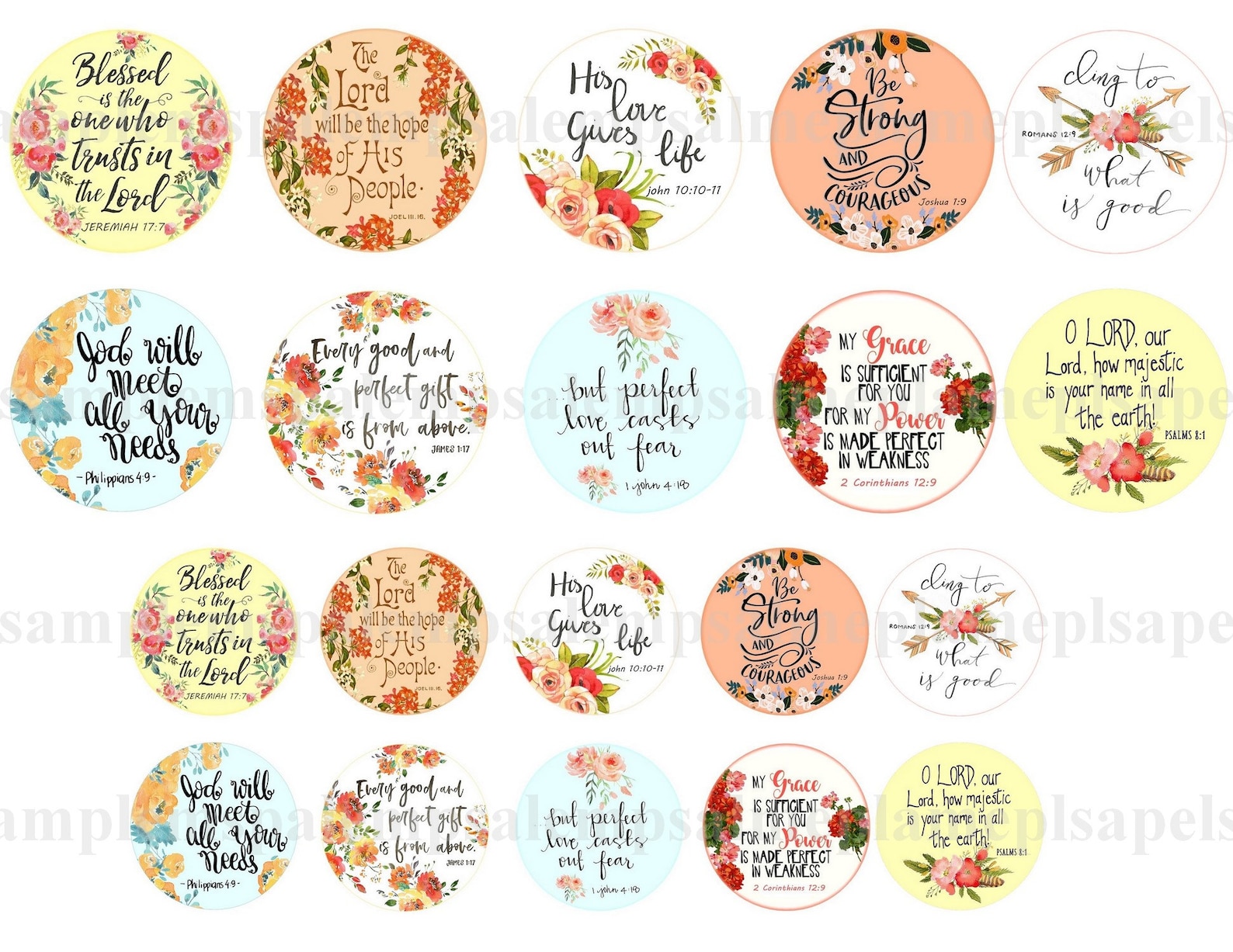 2 + 1.5 Inch Size Printable Download BIBLE VERSES Circle Images for ...