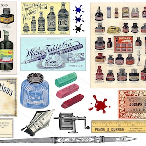 Images digitales vintage rétro stylo plume encre clipart Images scrapbooking carte journaling junk journal PNG et JPG format