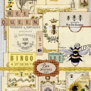 Vintage Bee Junk Journal Kit – Beekeeper & Busy Bee Themed Printable Ephemera for Journals and Scrapbooking