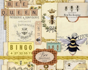 Vintage Bee Junk Journal Kit – Beekeeper & Busy Bee Themed Printable Ephemera for Journals and Scrapbooking
