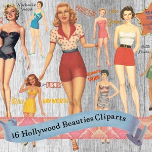 Clipart  retro pin up Hollywood, elisabeth taylor marylin monroe rita hayworth doris day bette davis ava gardner nathalie wood lana turner