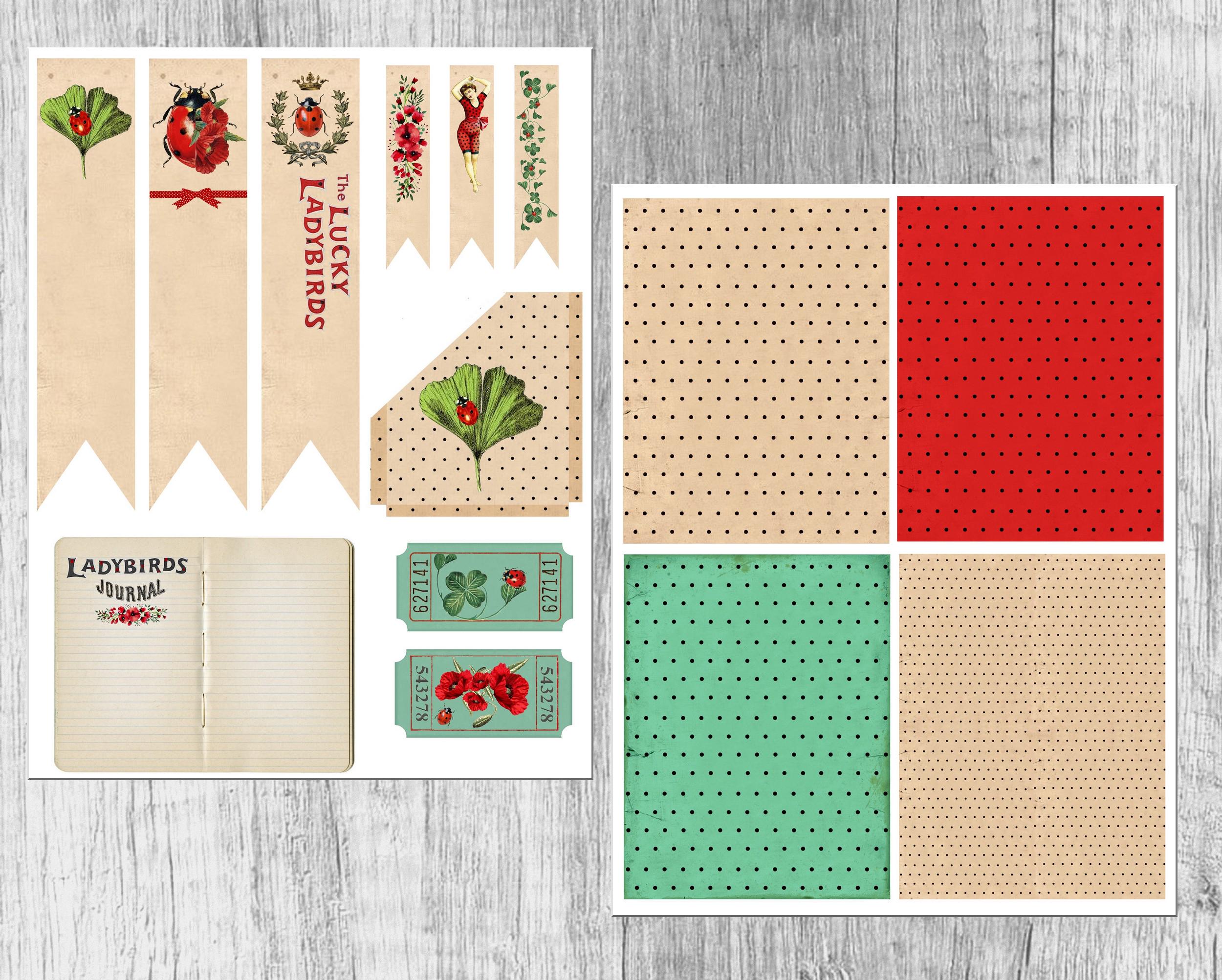 Vintage Ladybug Junk Journal Printable Kit – 19 Digital Collage Sheets ...