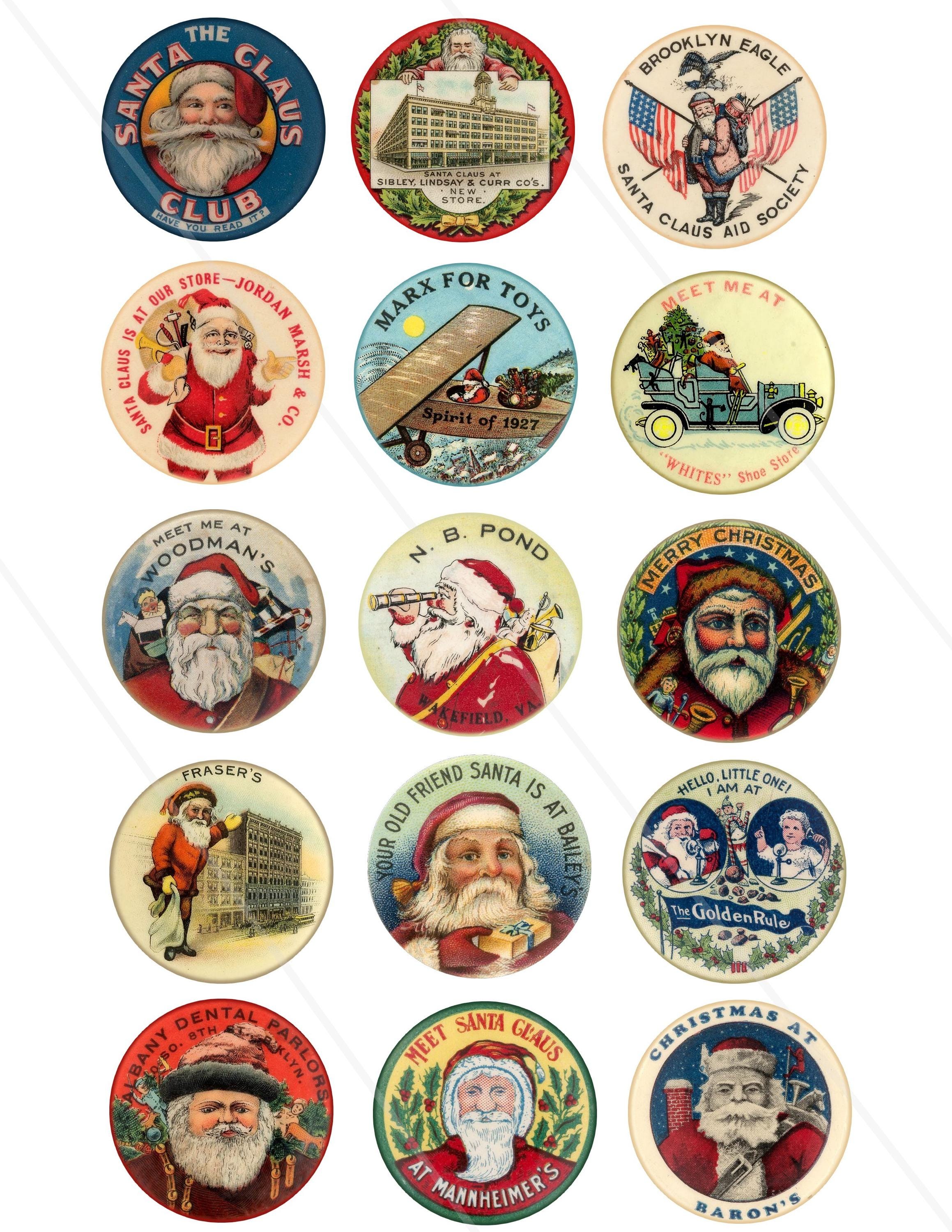 Vintage Santa Claus Bottlecaps Printable Christmas Santa Buttons 2 Inch ...