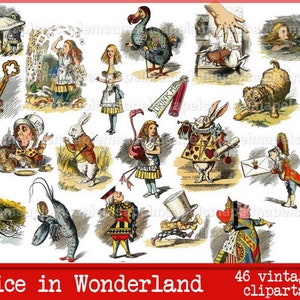 Alice in Wonderland Clipart Alice Clip Art vintage Mad Hatter Tea Party Eat Me Drink Me White Rabbit Key antique Illustration PNG JPG