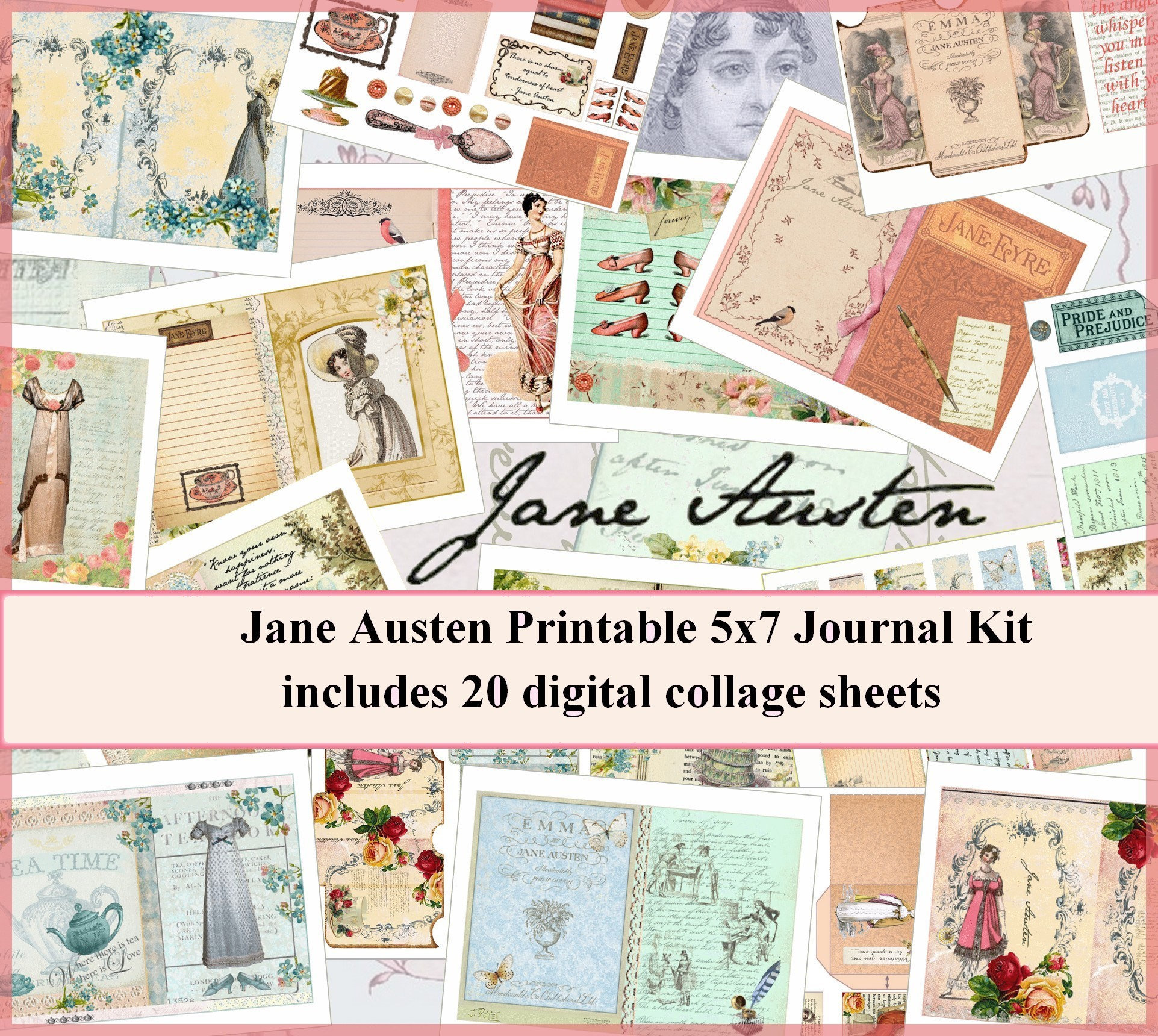 Jane Austen Junk Journal Kit Printable 5x7 Journal Kit Etsy Nederland
