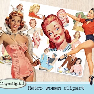 Vintage Pin-Up Women 50s Style, Retro Clipart, Digital Images for Card Making, Scrapbooking, Junk Journals & Journaling Spots
