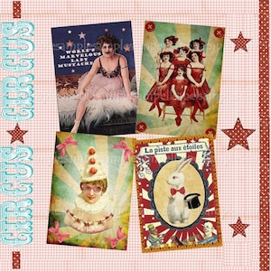 images digitales cartes vintage cirque scrapbooking junk journal spot journal journaling, carte à imprimer