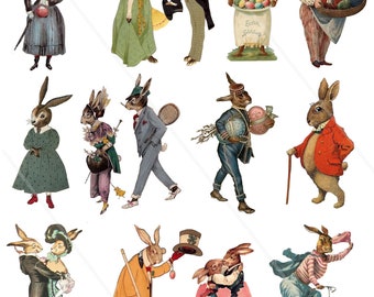 Easter Rabbits bunnies clipart Vintage easter PNG ephemera  Easter printables easter holiday digital collage sheet Allegradigital