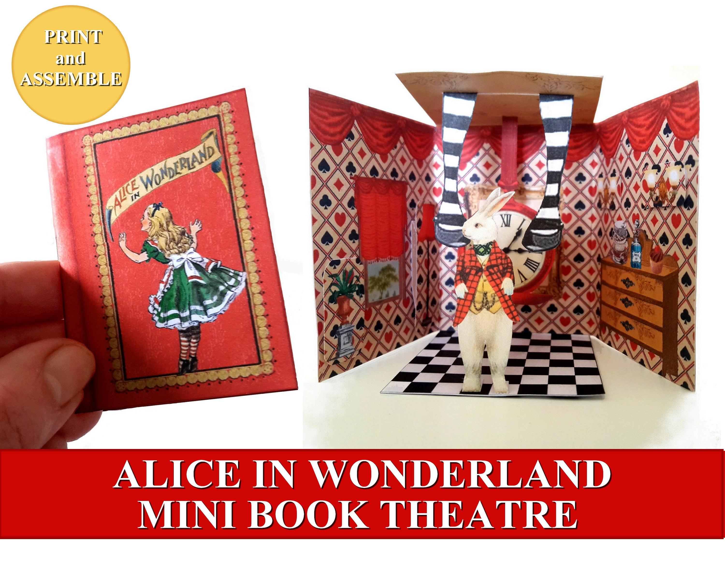 Alice in Wonderland Mini Book Printable Pop up Open up Paper Etsy