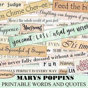 Mary Poppins Quotes Printable - Journal Words & Phrases - Digital Collage Sheet - Inspirational Ephemera