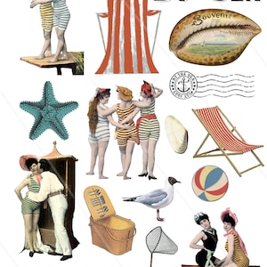 Vintage Bathing beauties cliparts and ephemera Digital Collage Sheet Beach sea summer clip art vintage nautical image png bathing beauties