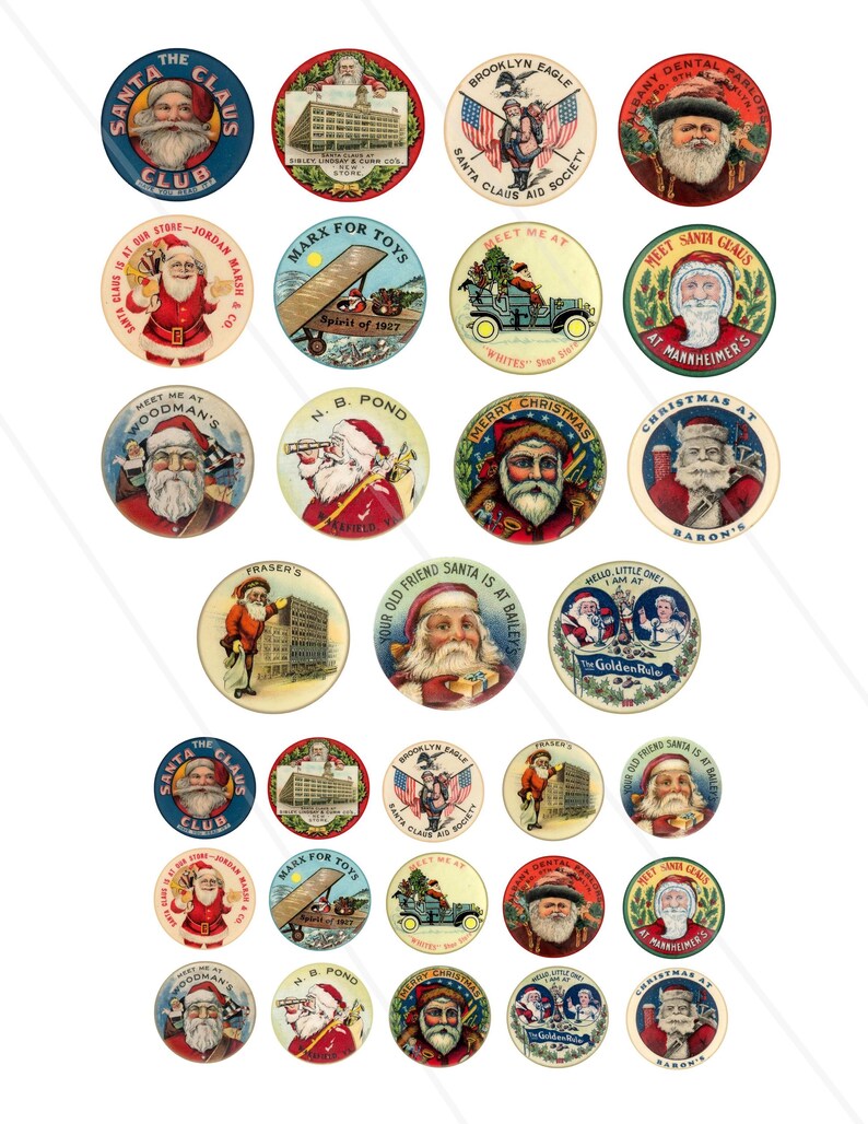 Vintage Santa Claus Bottlecaps Printable Christmas Santa Buttons 2 Inch ...