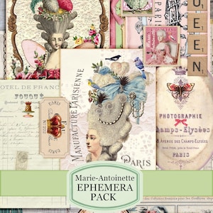 Marie Antoinette Printable Junk Journal Ephemera Pack – Pink Shabby Chic Pastel French Versailles Digital Download