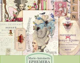 Marie Antoinette Printable Junk Journal Ephemera Pack – Pink Shabby Chic Pastel French Versailles Digital Download