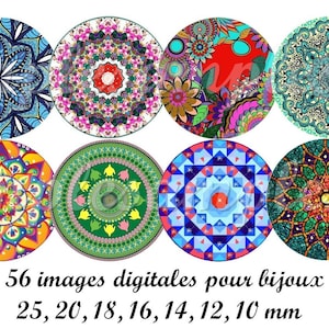 INSTANT DOWNLOAD Mandalas  4x6 & 8.5x11 12mm circles Printable Download Digital Collage Sheet glass cabochon earrings images
