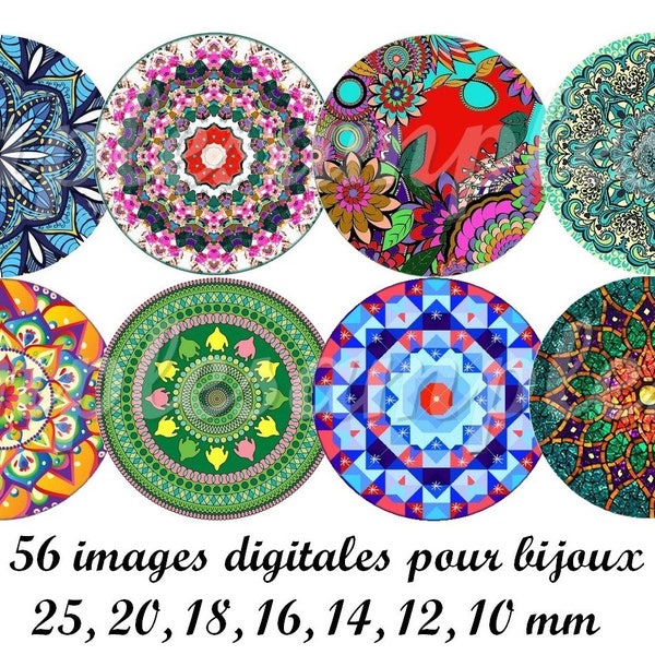 Images digitales cabochon, images digitales bijoux bague boucles d'oreille mandalas