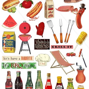 Barbecue clip art Vintage retro Mid century digital collage sheet barbecue cooking picnic outdoor Digital Download Retro Food Clipart