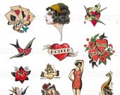 Images digitales tatouage vintage clipart tatouage Fussy Cut,Cricut,Scan N Cut