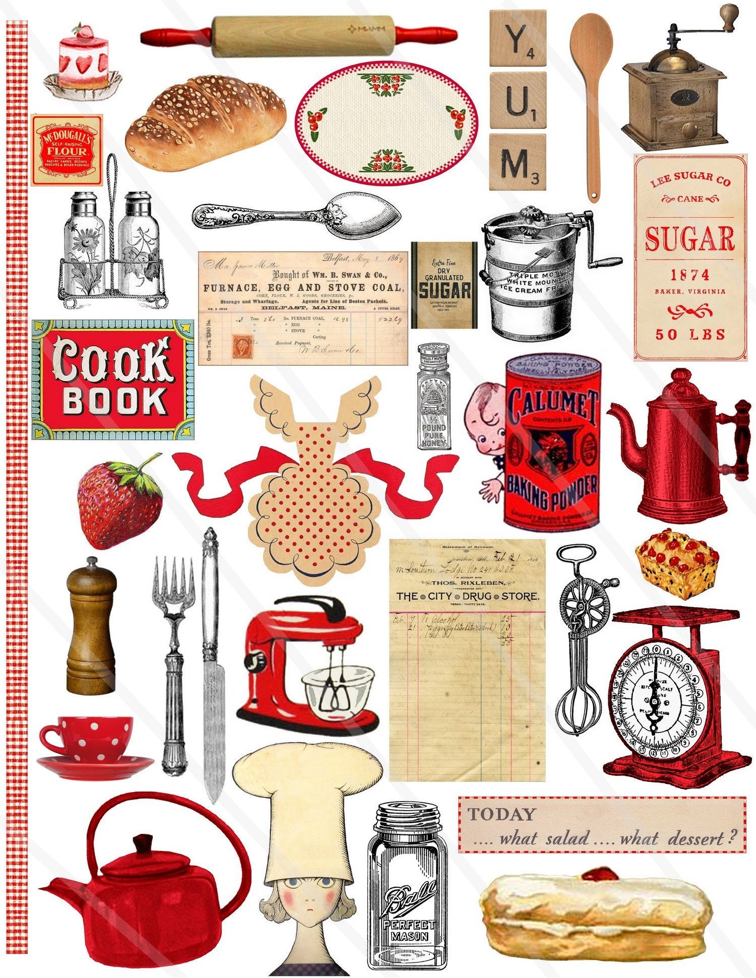 Retro Cooking Clip Art Vintage Kitchenware Clipart Digital Etsy UK