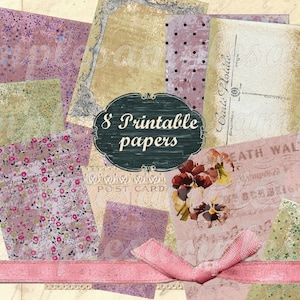 Feuille de collage digitale, fond, papier pour scrapbooking ou création digitale, vintage, violet, vert
