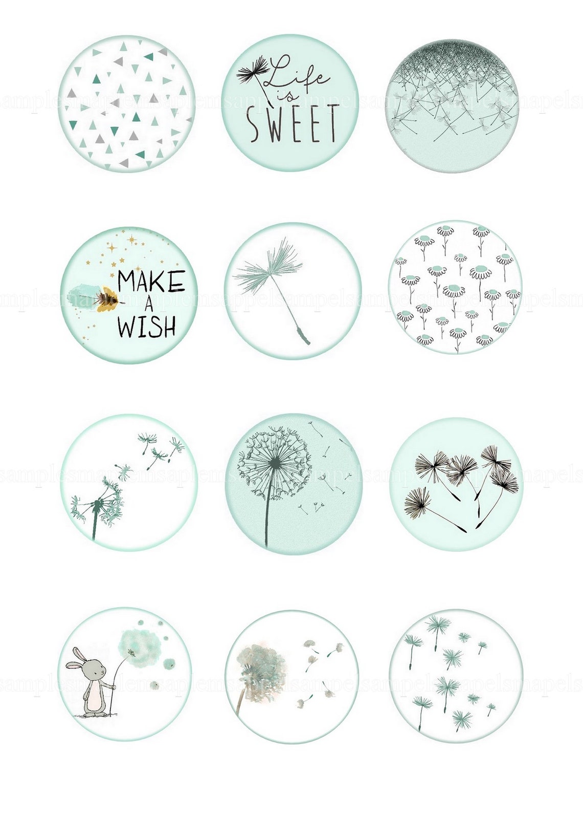 Digital Collage Sheet Circles 2 Dandelion Blue Large - Etsy