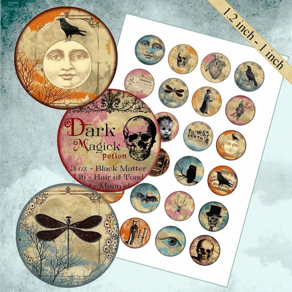 images digitales cabochon gothique Halloween squelette et tête de mort image pour cabochon image à imprimer 30 mm 25 mm Allegradigital