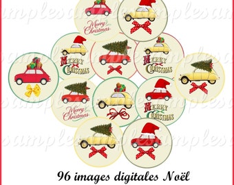 Retro Christmas Digital collage sheet christmas vintage retro design for pendant, Santa Claus,  bottle cap, digital round,  one inch circle