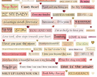Digital Collage Sheet Love and Valentine's Words and Phrases Quotes Valentine's love vintage valentine printable valentines card