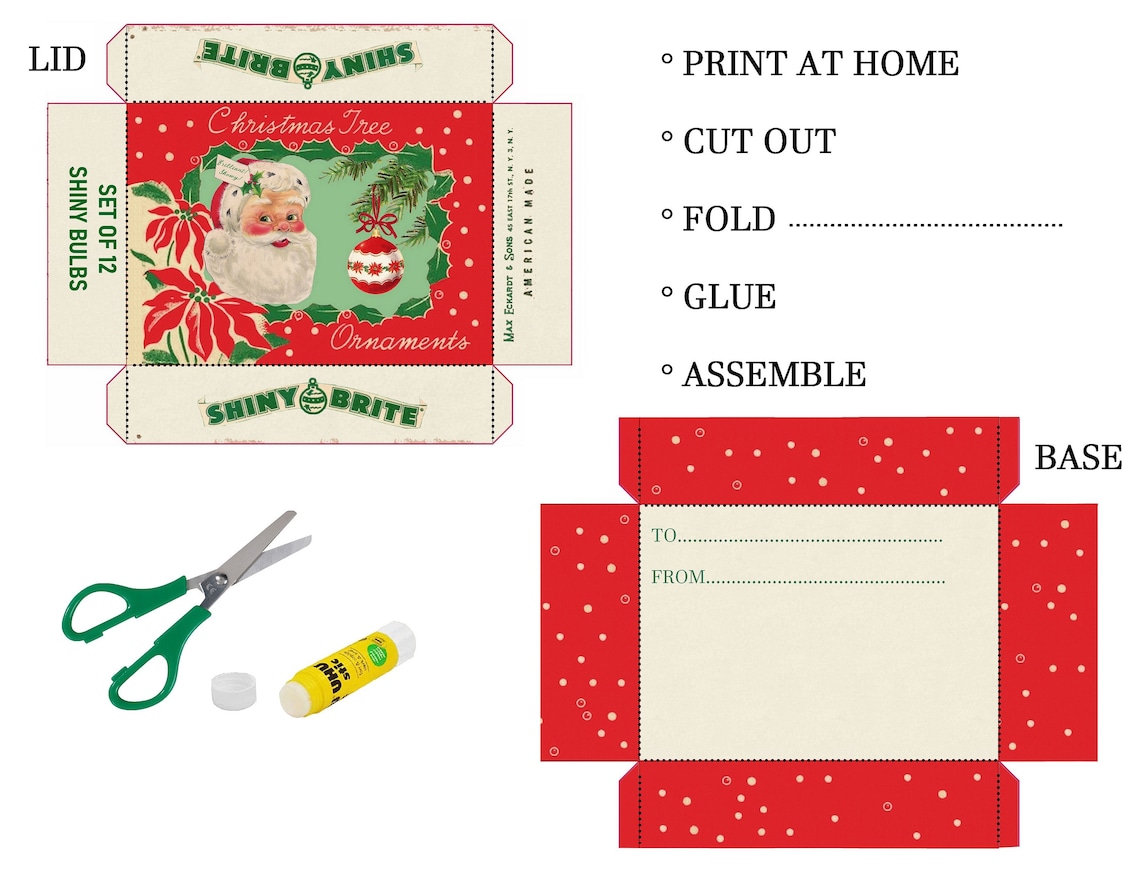 Printable Retro Christmas Ornament Box for Gifts DIY Vintage Etsy