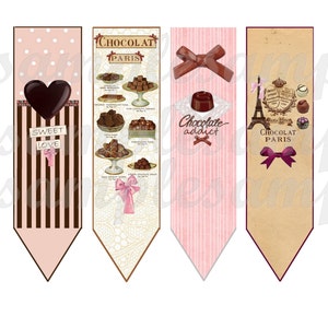 4 Marque-Pages à imprimer "chocolat", cupcake, chocolat, coeur, Tour Eiffel, rétro