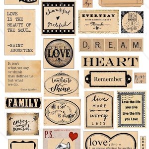 Feuille de collage digital mots, phrase citation rétro, vintage, scrapbooking, art numérique, junk journal, journaling