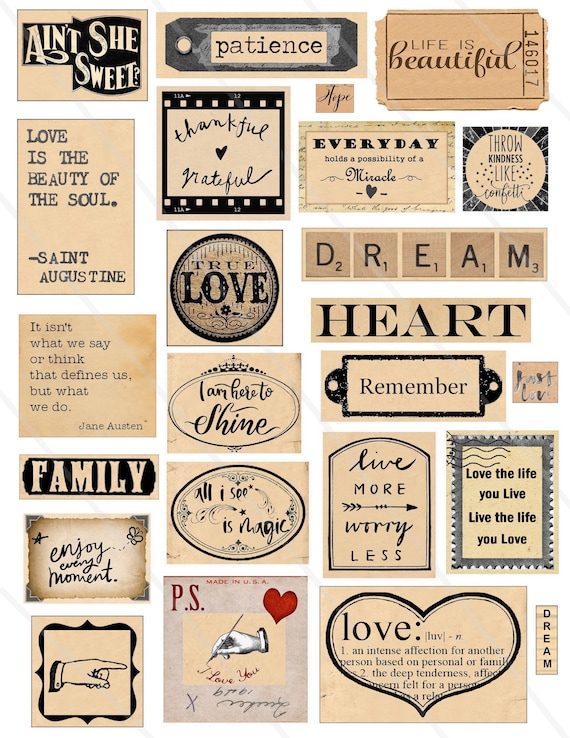Digital Collage Sheet Words Sentences Phrases Quotes - Etsy
