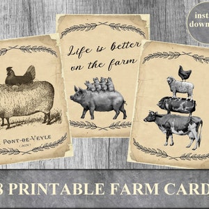 images digitales cartes animaux de la ferme poule coq mouton vache cochon campagne scrapbooking Cartes postales Allegradigital