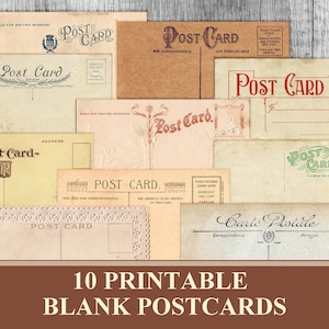 Vintage-Postkarten Ephemera, Packung, 10 leere Postkarten + 10 Script-Postkarten, digitale Downloads, Junk Journal Kit, druckbares Mailing