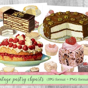 Vintage Bakery Clipart, French Patisserie and Fancy Cake, Printable French Ephemera in Pastel - Shabby Chic Instant Download