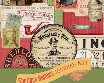 Kit para Diário Vintage do Sherlock Holmes – Imprimíveis para Diário de Arte Recortada e Clipart | Download Instantâneo