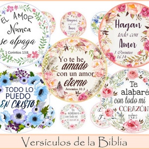 Spanish Bibles verses circles versículos Printable download BIBLE VERSES circle images for round pendants, spanish scripture art