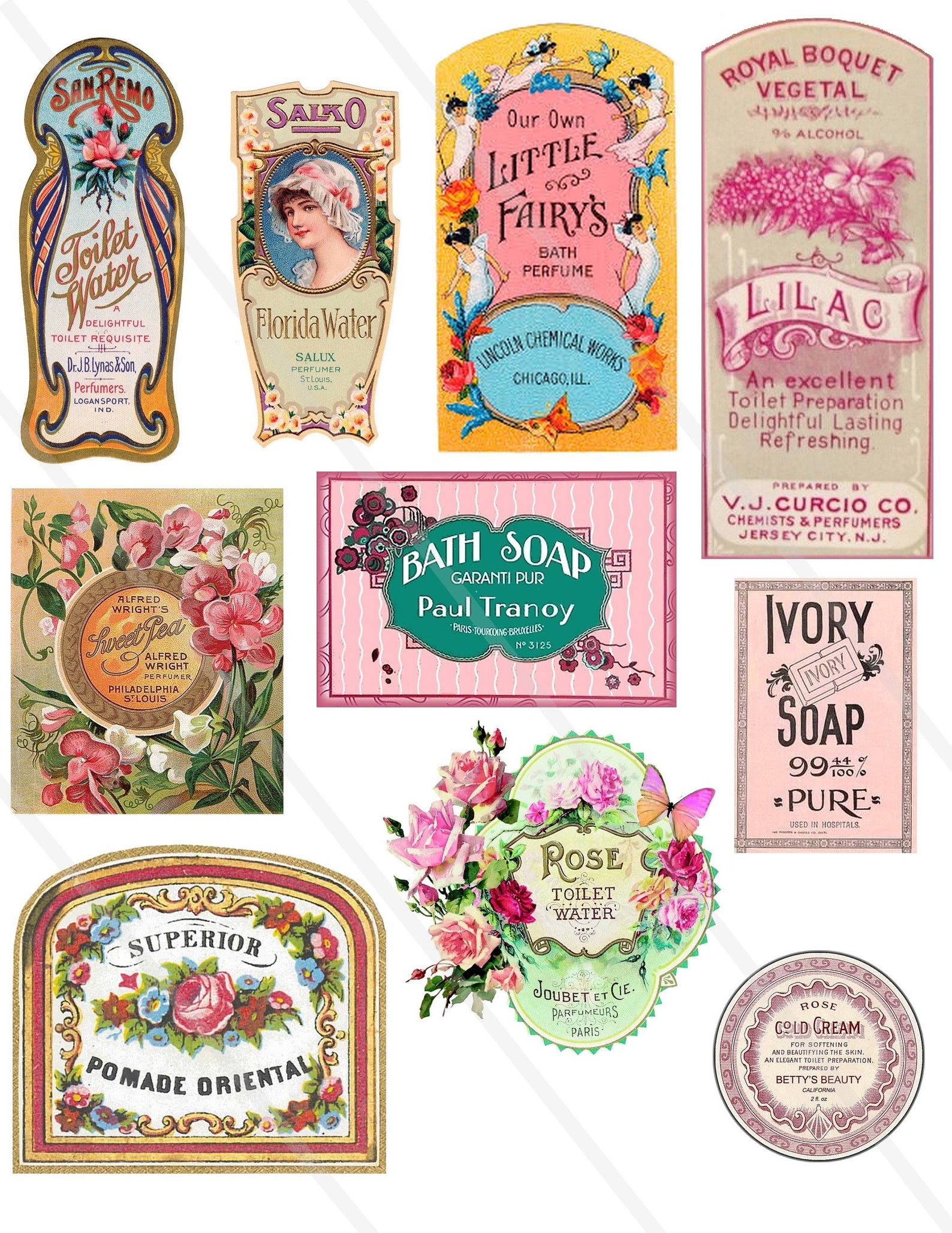 French Perfume Cologne Labels Digital Sheet Vintage Floral Etsy