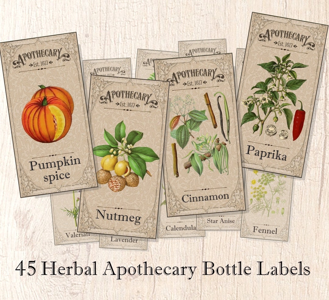 Herbal Apothecary Bottle Labels Jar Tags Spices Herbs and Medecine ...