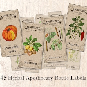 Herbal Apothecary Bottle Labels Jar Tags spices herbs and medecine herbs printables instant download digital collage sheet spices labels