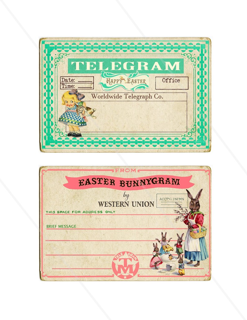 Retro Easter Telegrams 12 Ephemera Cards Easter Gift Tags Etsy